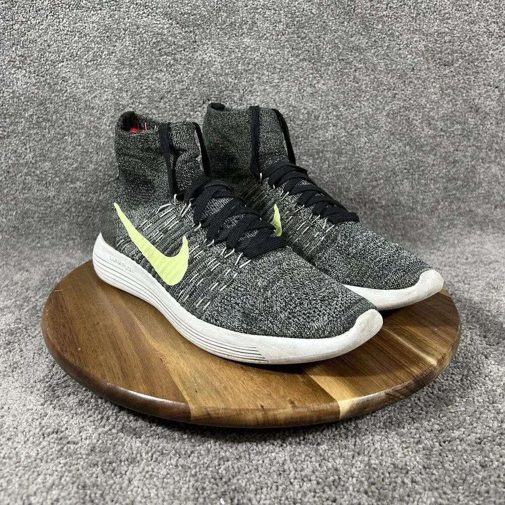 Nike Lunar Epic Flyknit 818676-015 Men's Size 9.5 Black Neon Athletic Shoes Used
